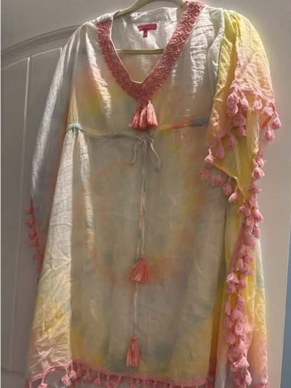 Simply Southern Pastel Tie-Dye Tassel Swim Coverup in Pink, Yellow, Blue, White